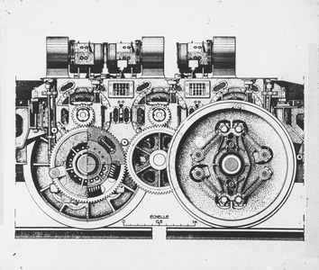 883994 Doorsnede van een draaistel met tractieaandrijving.